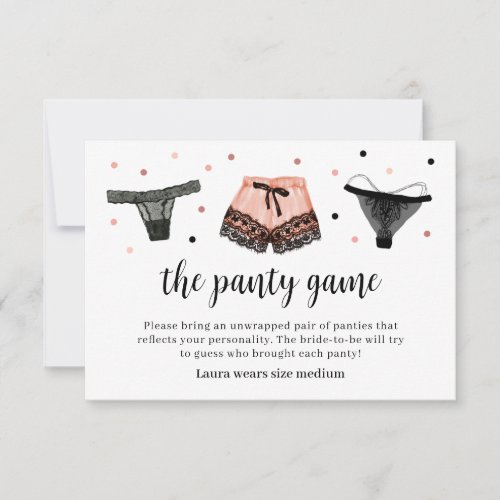 Lingerie Bridal Shower Panty Game Card