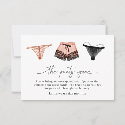 Lingerie Bridal Shower Panty Game Card