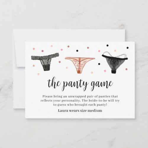 Lingerie Bridal Shower Panty Game Card