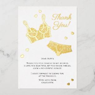 Lingerie Bridal Shower Panty Party Thank You Foil Holiday Card
