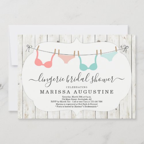 Lingerie Bridal Shower Party _ Rustic Clothesline Invitation