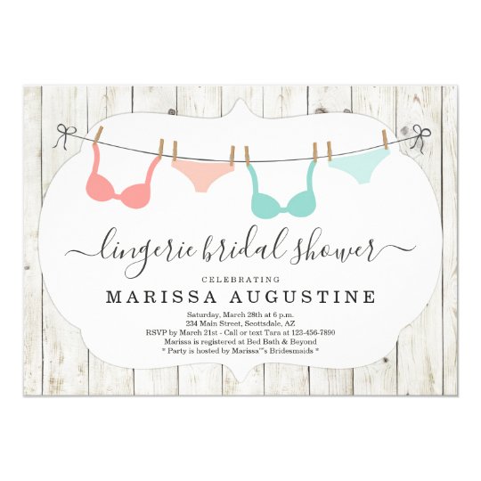 Lingerie Bridal Shower Party Rustic Clothesline Invitation