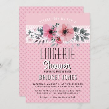 Lingerie Bridal Shower Pink Floral Hearts Lace Invitation by angela65 at Zazzle