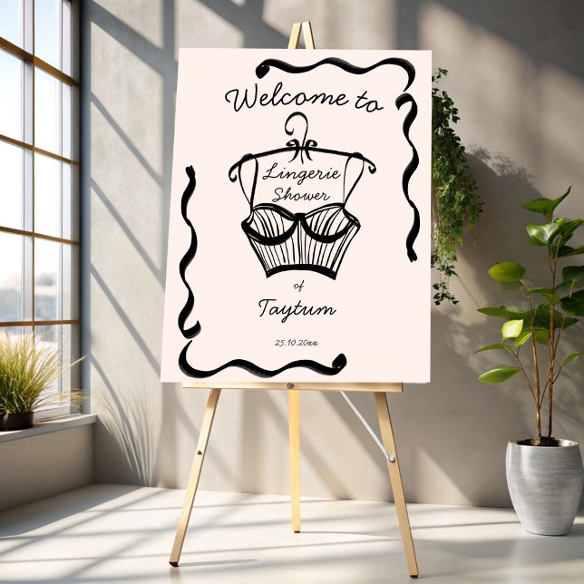 Lingerie bridal shower wavy border welcome sign (Lingerie bridal shower hand drawn sketch wavy border welcome sign board personalized decor)