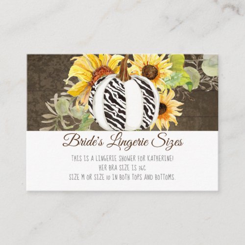 Lingerie Bridal Shower Zebra Pumpkin n Sunflowers Enclosure Card