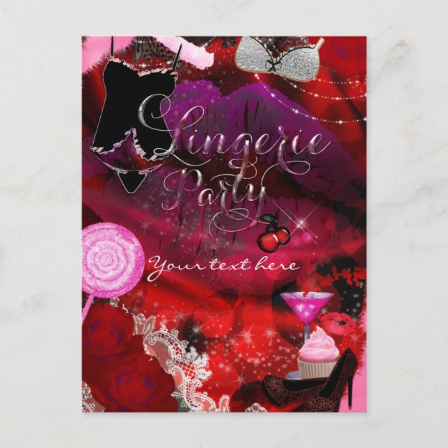 Lingerie & Candy Party Girls Invitation Flyer Postcard (Front)