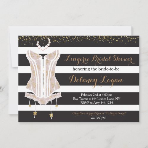 Lingerie Glitter Gold Bridal Shower Invitation