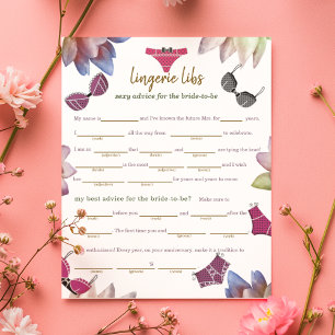 Lingerie Libs (advice to bride) Game Paper Sheet