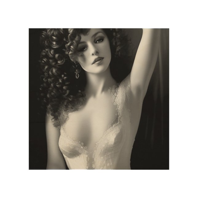 Lingerie Model Black and White Wood Wall Art (Front)