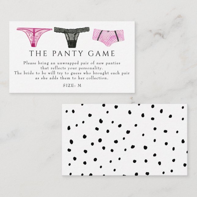 Lingerie Panties Game Bridal Shower Enclosure Card (Front/Back)
