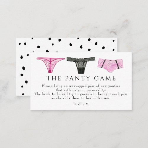 Lingerie Panties Game Bridal Shower Enclosure Card