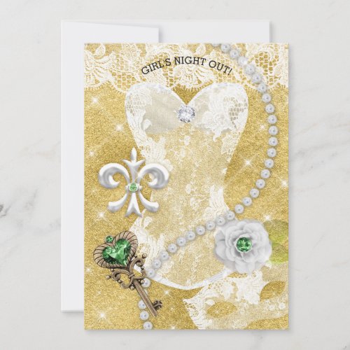 Lingerie Party Bridal Shower Mask Green White Gold Invitation