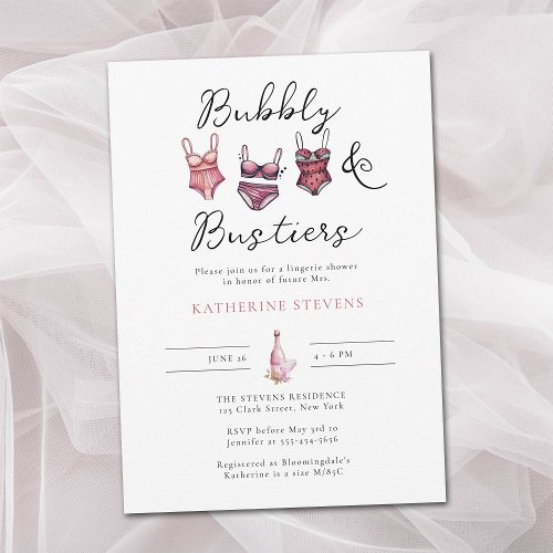 Lingerie Party Bubbly Bustiers Chic Bridal Shower Invitation