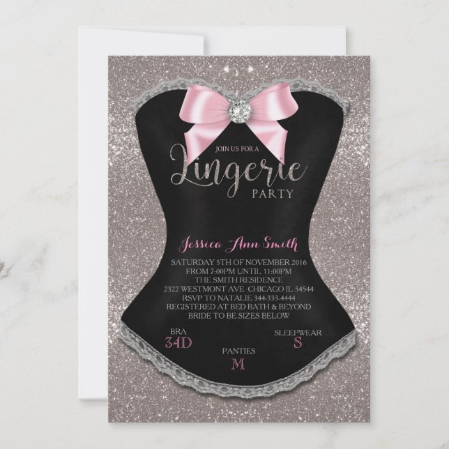 Lingerie Party invitation silver (Front)
