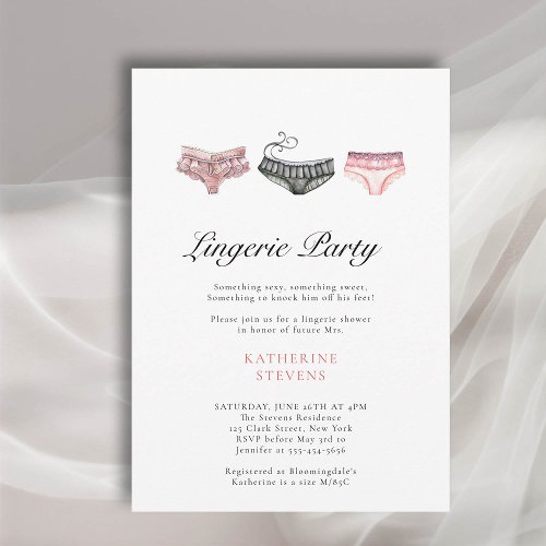 Lingerie Party Pink Black Watercolor Bridal Shower Invitation