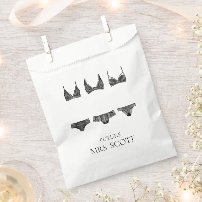 Lingerie Pink and Black Bridal Shower Medium Gift  Favor Bag (Clipped)