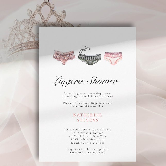 Lingerie Pink Black Watercolor Chic Bridal Shower Invitation (lingerie shower invitation bridal party pink black underwear watercolor)