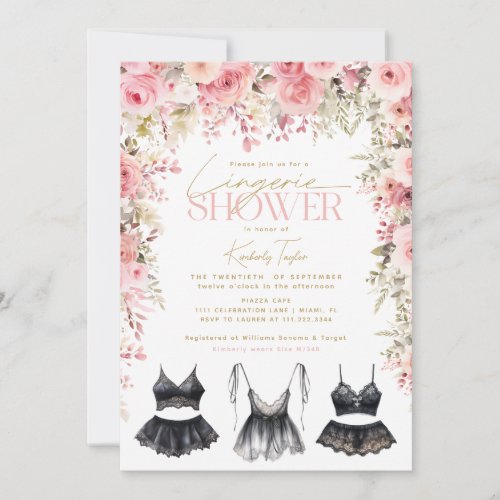 Lingerie Pink Floral Bridal Shower Invitation