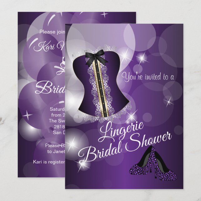 Lingerie Purple Bridal Shower Party Invitation (Front/Back)