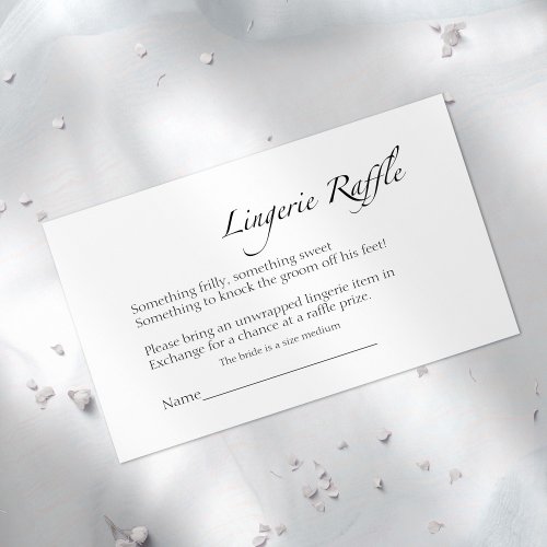 Lingerie Raffle  Black  White Bridal Shower Enclosure Card