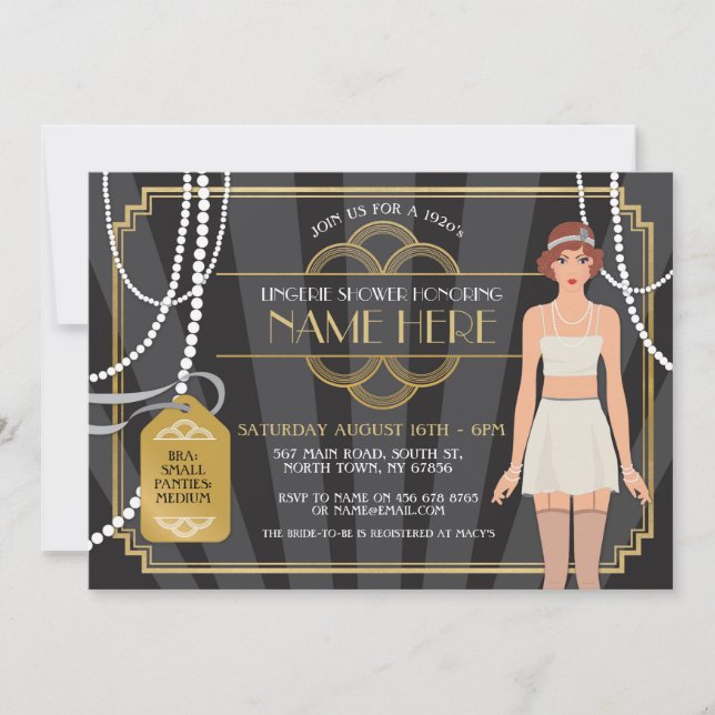 Lingerie Shower 1920s Bridal Pearl Brunette Invite (Front)