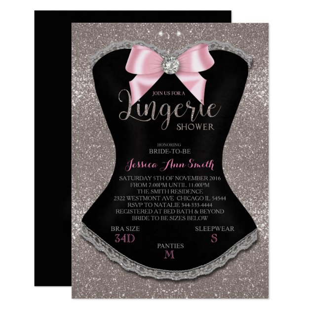 Lingerie Shower Bachelorette Invitation Silver