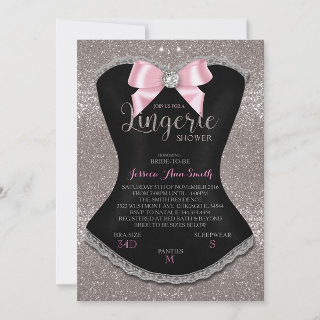 Lingerie shower bachelorette invitation silver (Front)