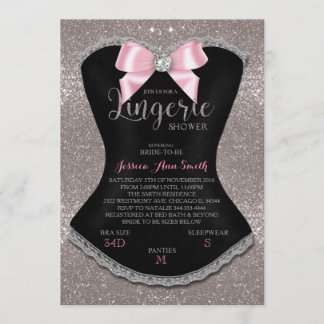 Lingerie shower bachelorette invitation silver