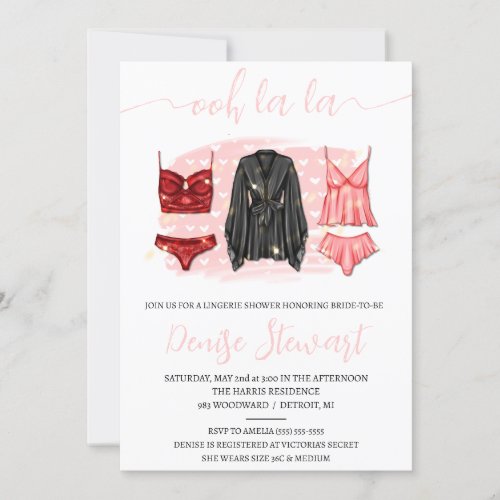 Lingerie Shower Black Pink Red Bridal Shower Invitation
