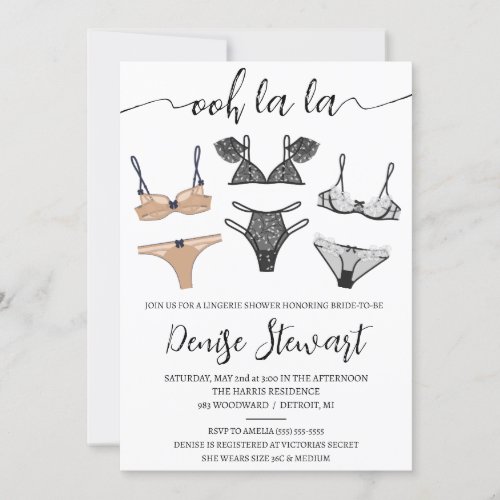 Lingerie Shower Black Tan Blue Bridal Shower Invitation