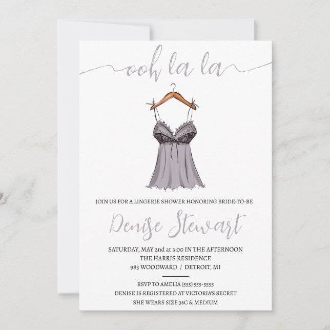 Lingerie Shower, Black, White, Gray, Bridal Shower Invitation (Front)