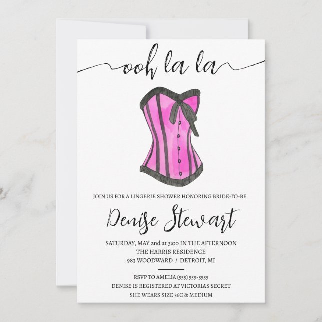 Lingerie Shower, Black, White, Pink Bridal Shower Invitation (Front)