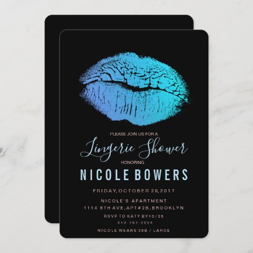 Lingerie Shower Blue Lips Invitation