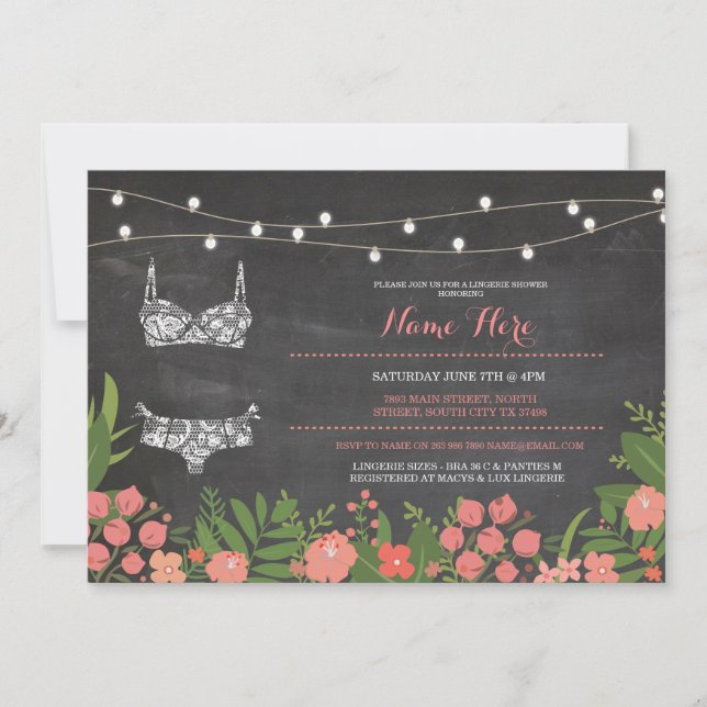 Lingerie Shower Bridal Bachelorette Coral Invite (Front)