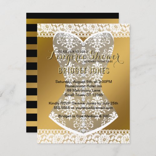 Lingerie Shower Bridal Bachelorette Party Gold Invitation