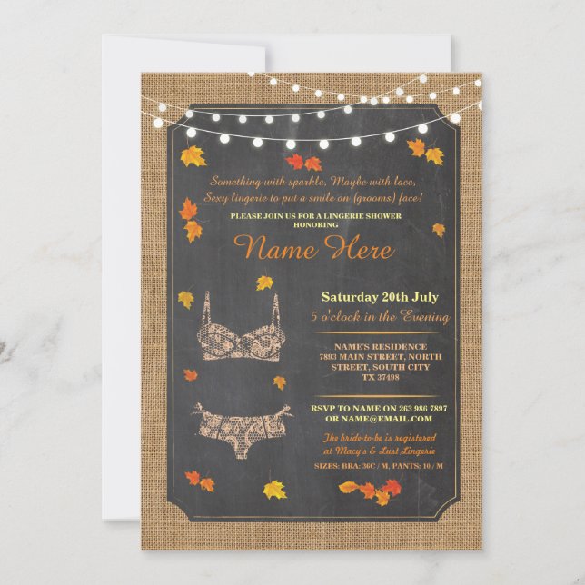 Lingerie Shower Bridal Party Autumn Lace Invite (Front)