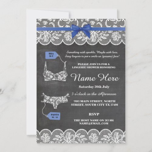 Lingerie Shower Bridal Party Blue Bow Lace Invite