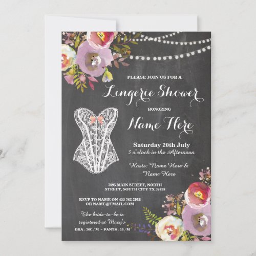 Lingerie Shower Bridal Party Chalk Floral Invite