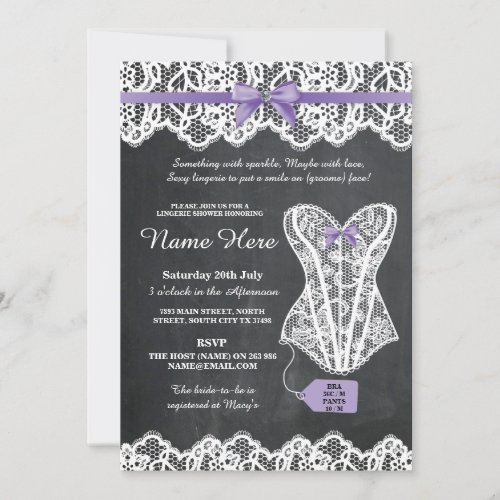 Lingerie Shower Bridal Party Chalk Lace Bow Invite