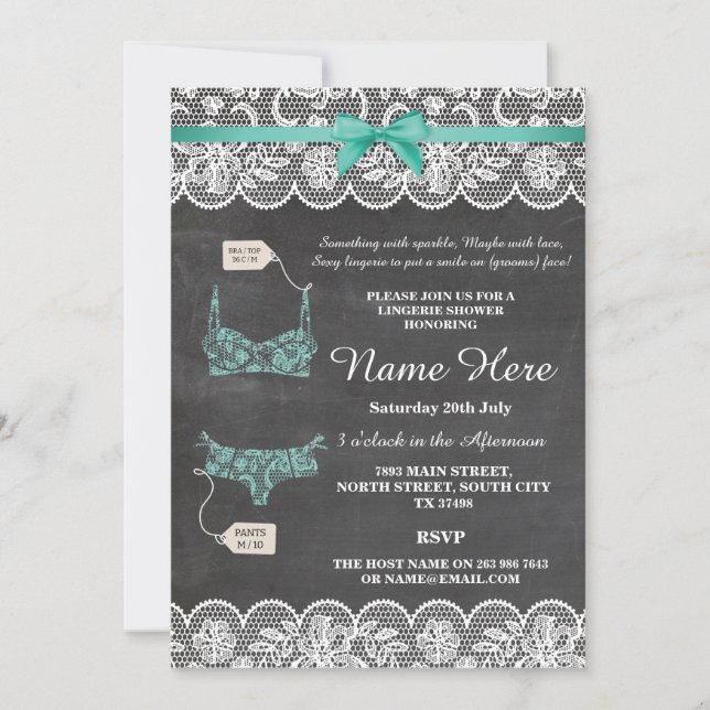 Lingerie Shower Bridal Party Chalk Lace Invite (Front)