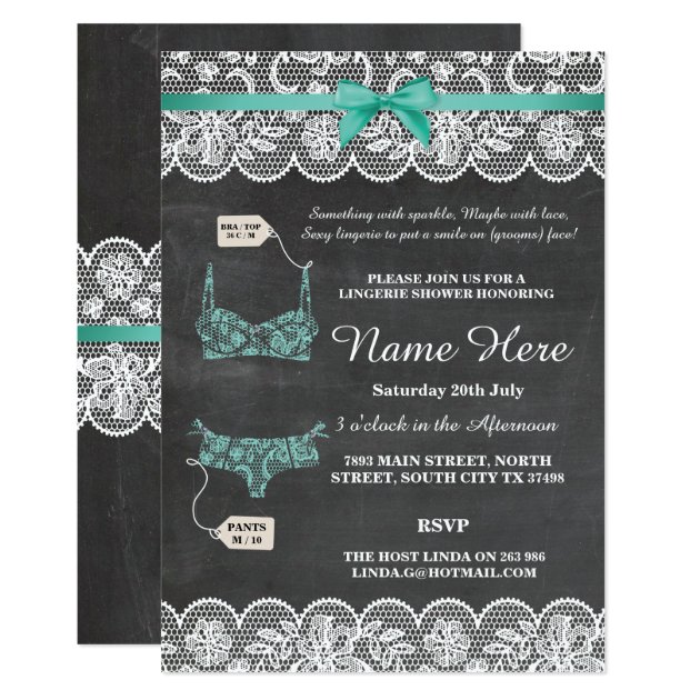 Lingerie Shower Bridal Party Chalk Lace Invite