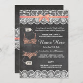 Lingerie Shower Bridal Party Coral Lace Invite (Front/Back)