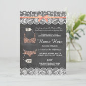 Lingerie Shower Bridal Party Coral Lace Invite (Standing Front)