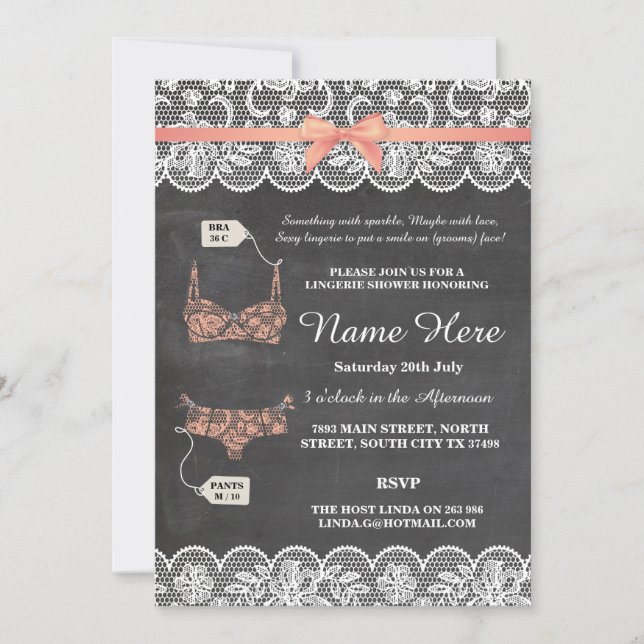 Lingerie Shower Bridal Party Coral Lace Invite (Front)