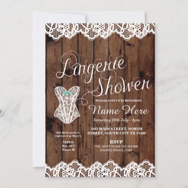 Lingerie Shower Bridal Party Corset Lace Invite (Front)