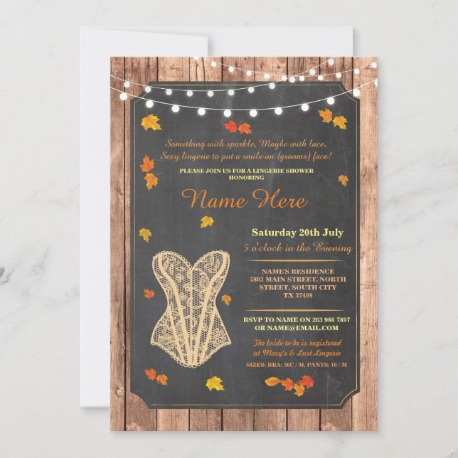 Lingerie Shower Bridal Party Fall Corset Invite (Front)