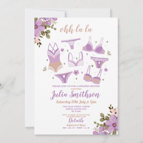 Lingerie Shower Bridal Party Floral Feminine Lilac Invitation