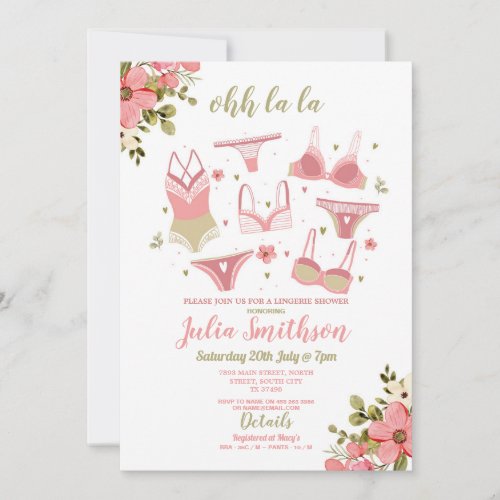 Lingerie Shower Bridal Party Floral Feminine Pink Invitation