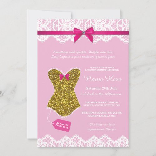 Lingerie Shower Bridal Party Gold Pink Corset Invitation