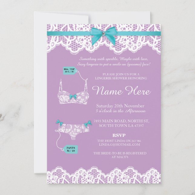 Lingerie Shower Bridal Party Lace Pink Bow Invite (Front)